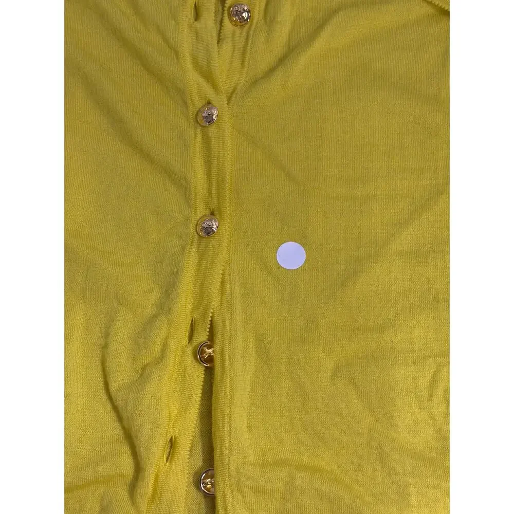 Escada Chartreuse Knit Cardigan Gold Buttons Italy Quiet Luxury L - Picture 7 of 9